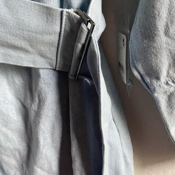 Free People Ora Denim Mini Stylish Two Toned Light Blue Belted Mini Dress Sz L - Picture 11 of 16